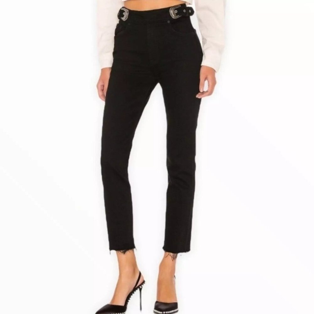 GRLFRND Womens 29 Zoey High Rise Black Belted Jeans